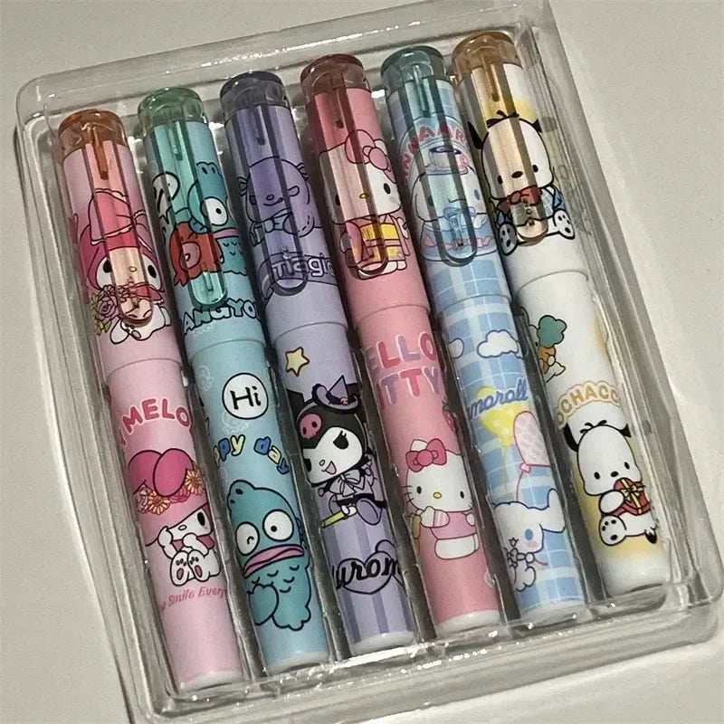 (Pack of 12) Sanrio 6/ Highlighter New Lolita Series Hello Kitty Kuromi Cute Graffiti Painting Pens Classroom Markers Student Stationery