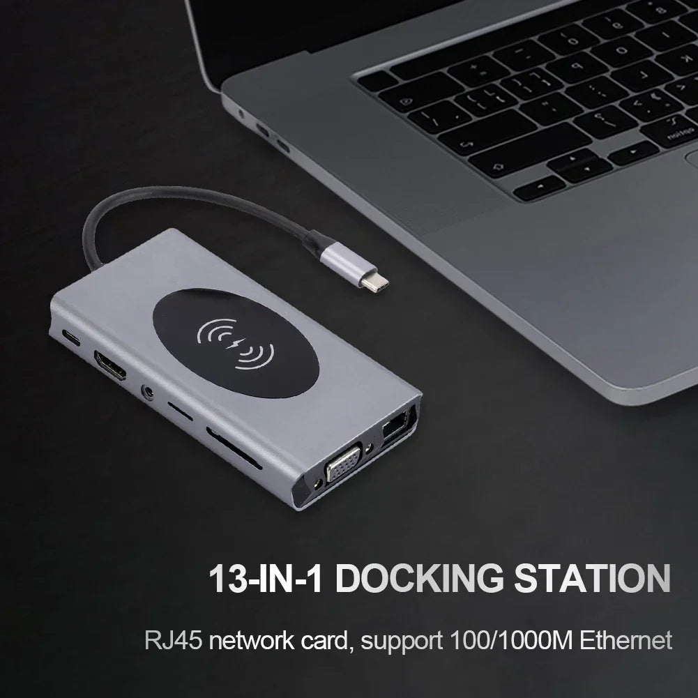 USB C HUB 20W Wireless Charging 1000M RJ45 Network Port USB 3.0 HUB Dock Station Type C to HDMI-compatible Adapter USB Splitter