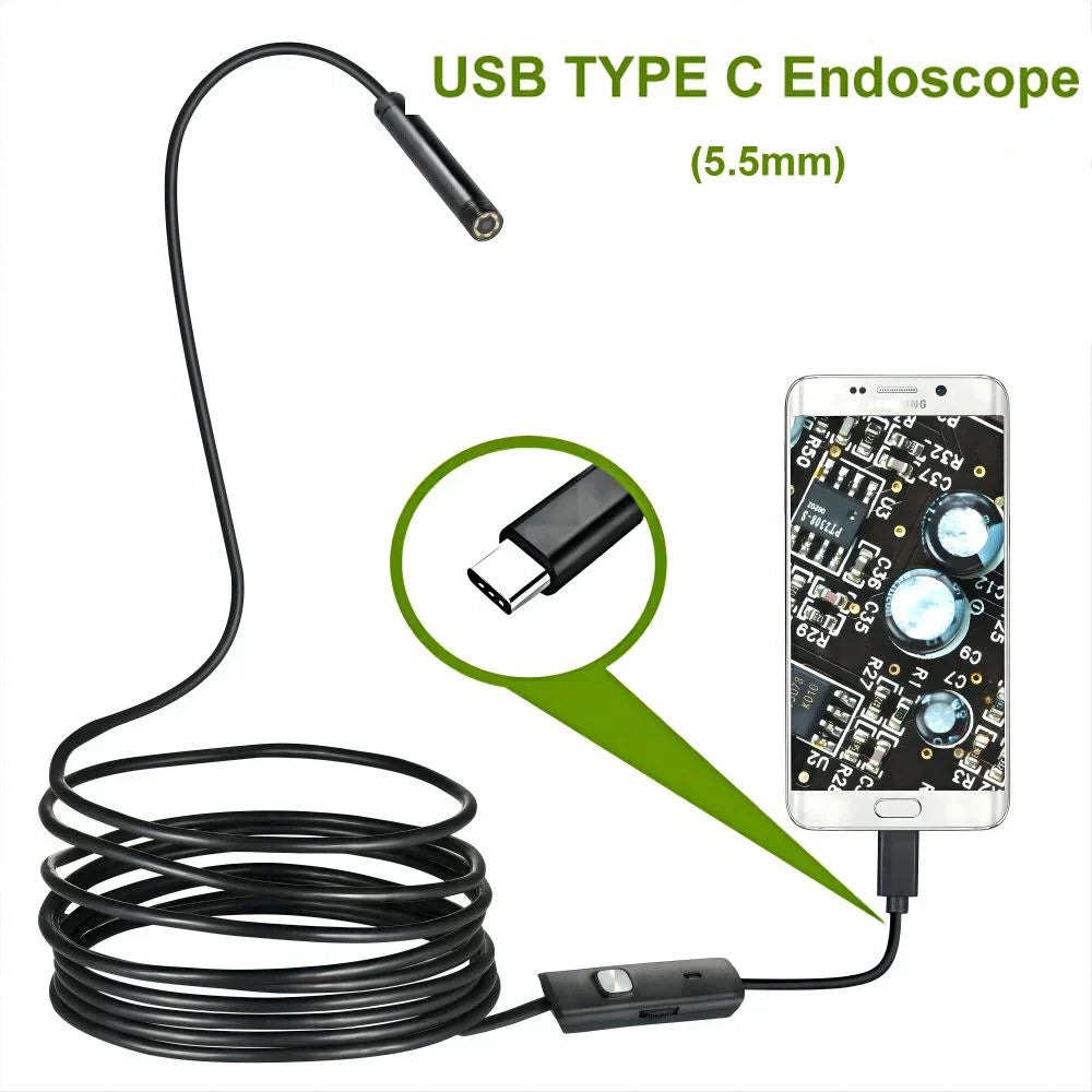 TYPE C USB Mini Endoscope Camera 5.5mm 2m 1m 1.5m Flexible Snake Borescope Inspection Camera for Android Smartphone PC