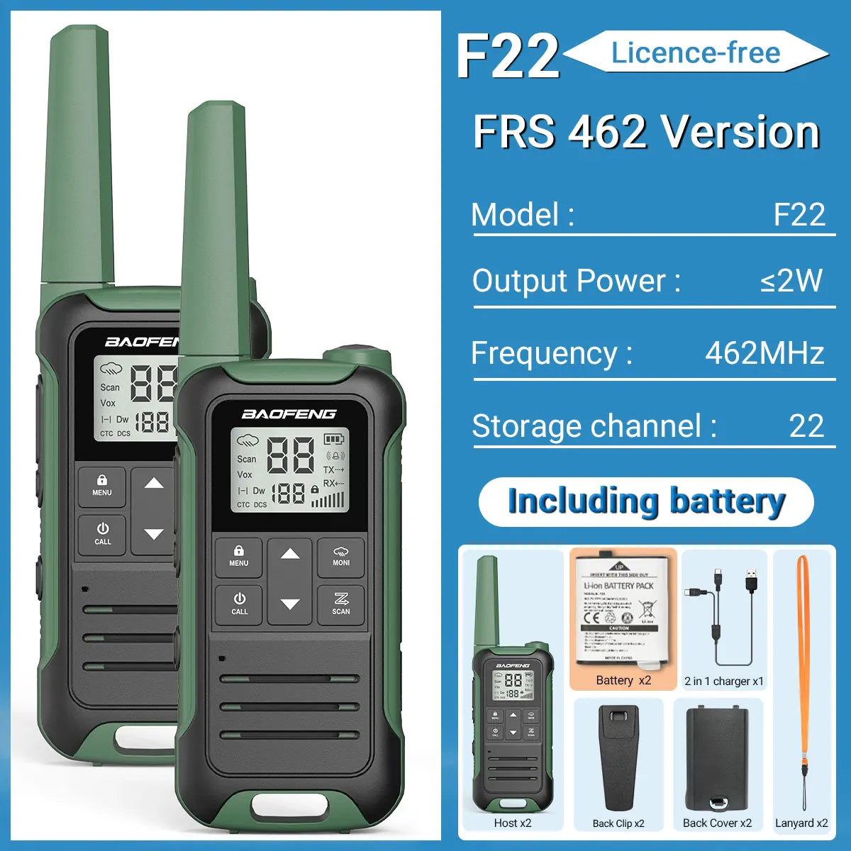 (Pack of 2) Baofeng F22 Walkie Talkie Portable Mini Communication Radio Profesional PMR446 /FRS Talkie Walkies Transceiver Radio