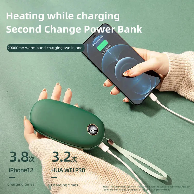 20000mAh USB Rechargeable Winter portable Hand Warmer Mobile Power Handheld Warmer Heater Outdoor Traveling Hiking Power Bank