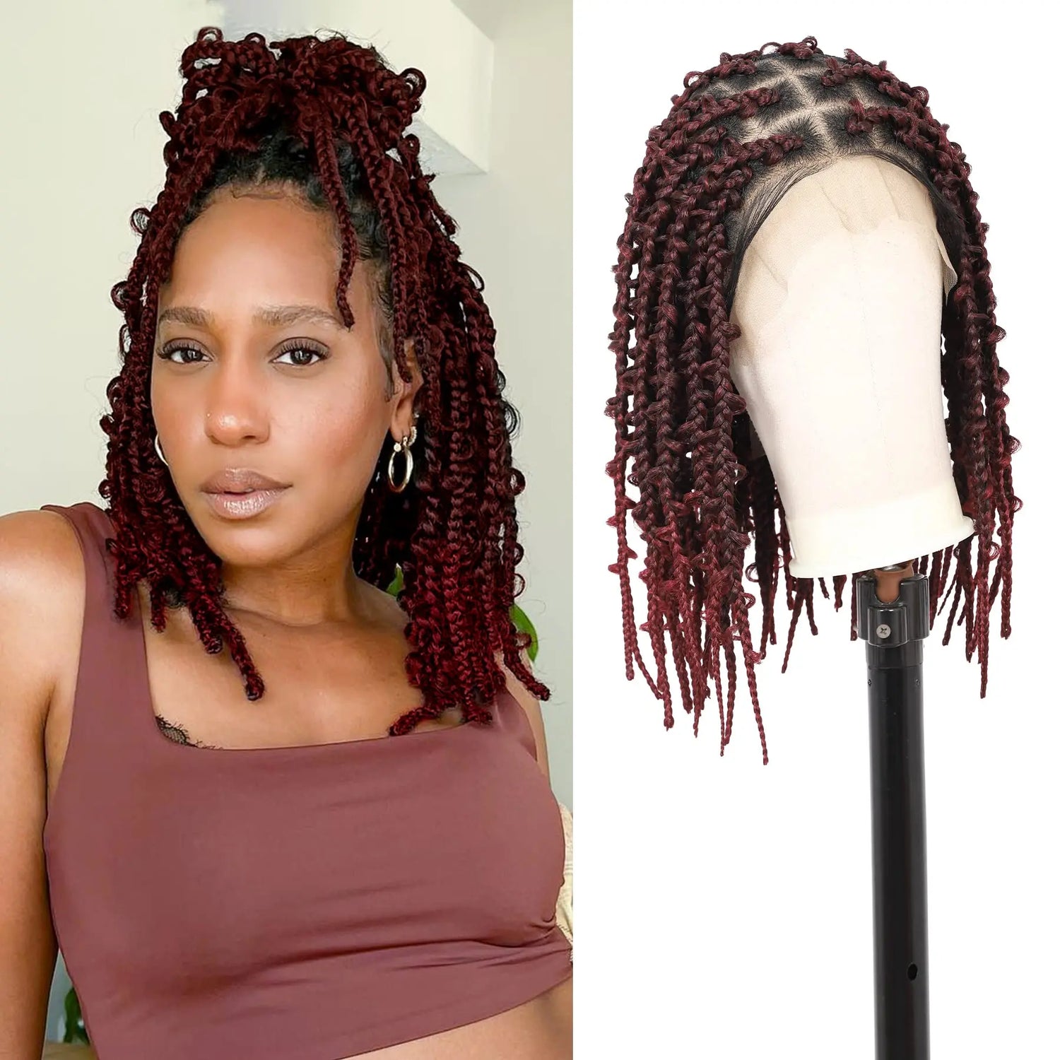 Kalyss- 14" Short Knotless Box Braided Wigs for Women Butterfly Bob Full Double Lace Braid Wigs with Baby Hair Front Cornrow