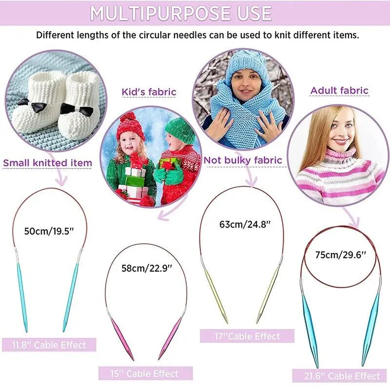 (Pack of 26) Aluminum Circular Knitting Needles Set Interchangeable 13Sizes Crochet Hooks Interchangeable Crochet Needles for Knitting