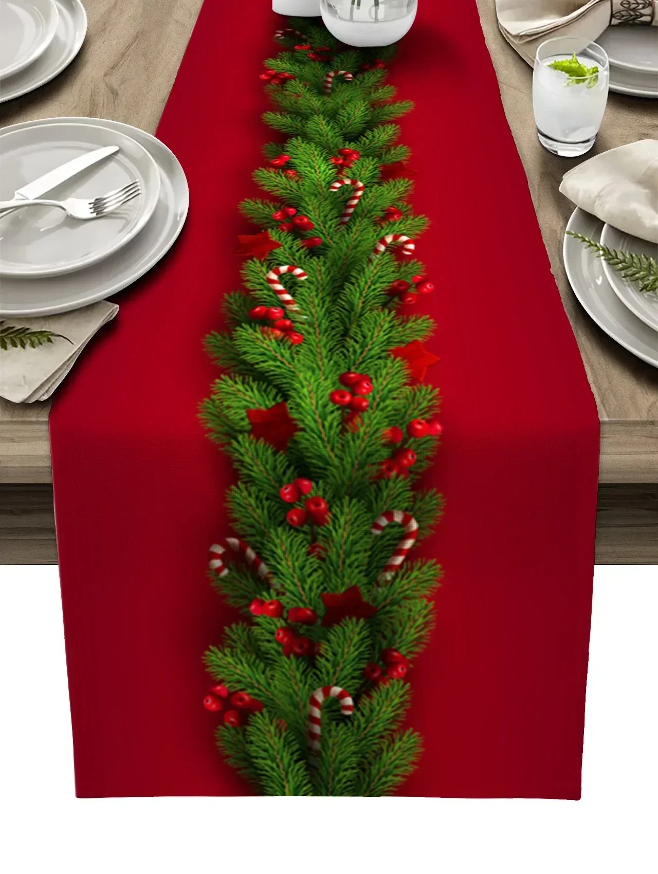 Christmas Tree Pine Needles Candy Bow Table Runner Wedding Decor Table Cover Christmas Decoration Holiday Party Tablecloth