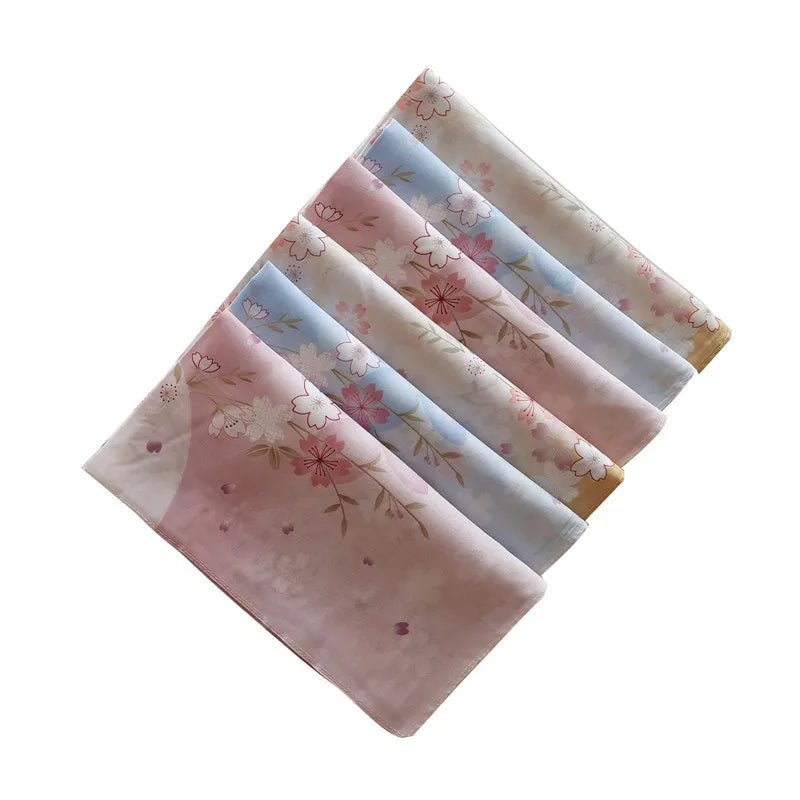 (Pack of 3) 45x45cm Square Cotton Cherry Blossom Flower Printed Ladies Handkerchief Women Face Hand Towel Party Gift