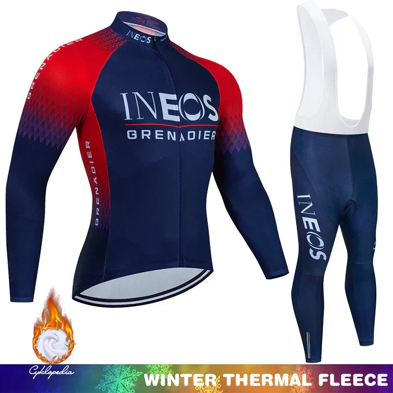 Winter Thermal Fleece Cycling Clothing Mtb Man Laser Cut Ineos Grenadier Sports Men's Suit Jersey Road Bike Uniform 2024 Bib Set