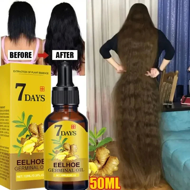 7 Days Fast Ginger Hair Growth Serum Anti-loss Hair Regrowth Essential Oil Repair Damaged Hair Roots Hair Care For Women Men