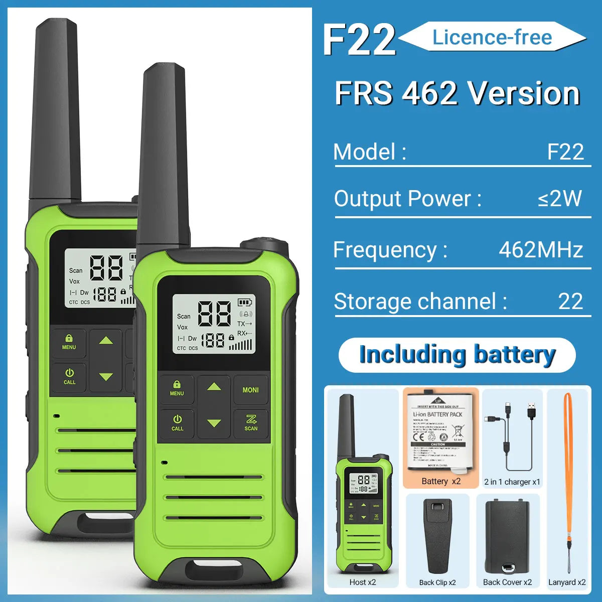 (Pack of 2) Baofeng F22 Walkie Talkie Portable Mini Communication Radio Profesional PMR446 /FRS Talkie Walkies Transceiver Radio