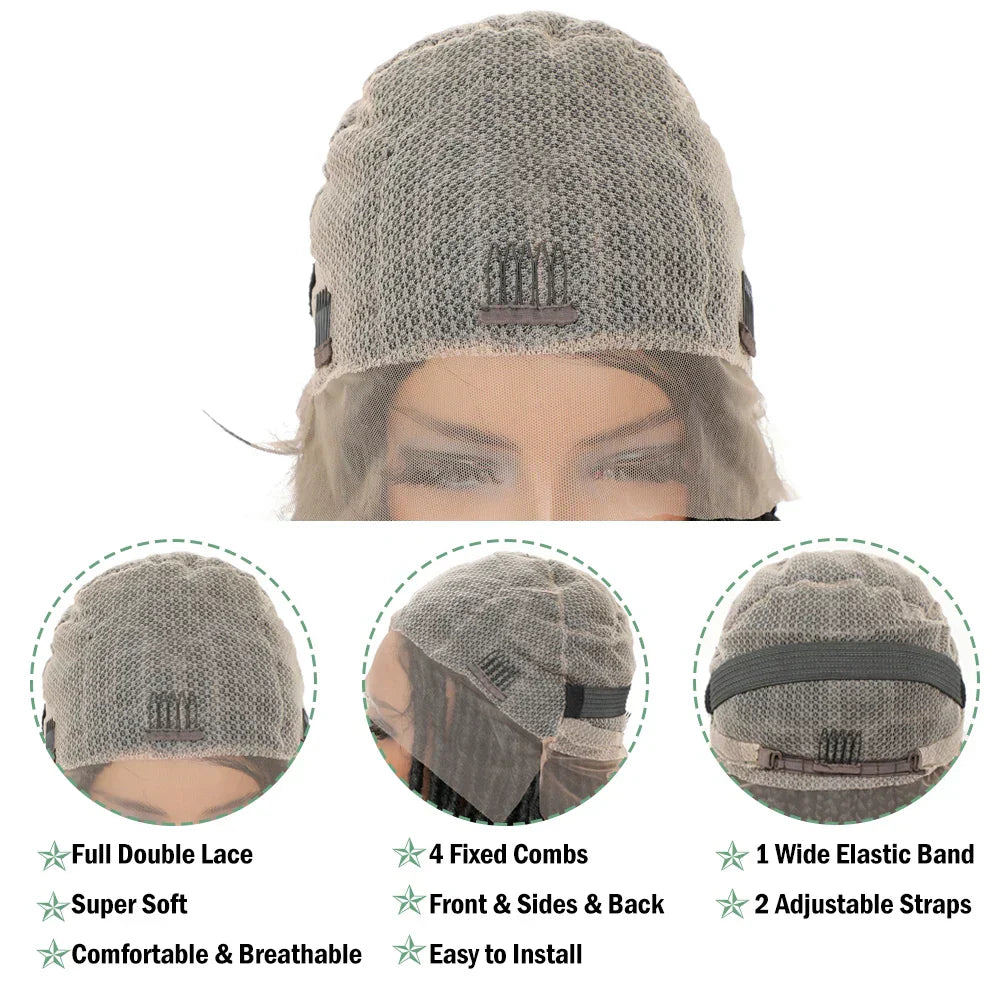 X-TRESS Full Lace Braided Wigs Faux Locs Synthetic Lace Front Wig for Women 32 Inch Long Straight Dreadlocks Free Part Lace Wigs