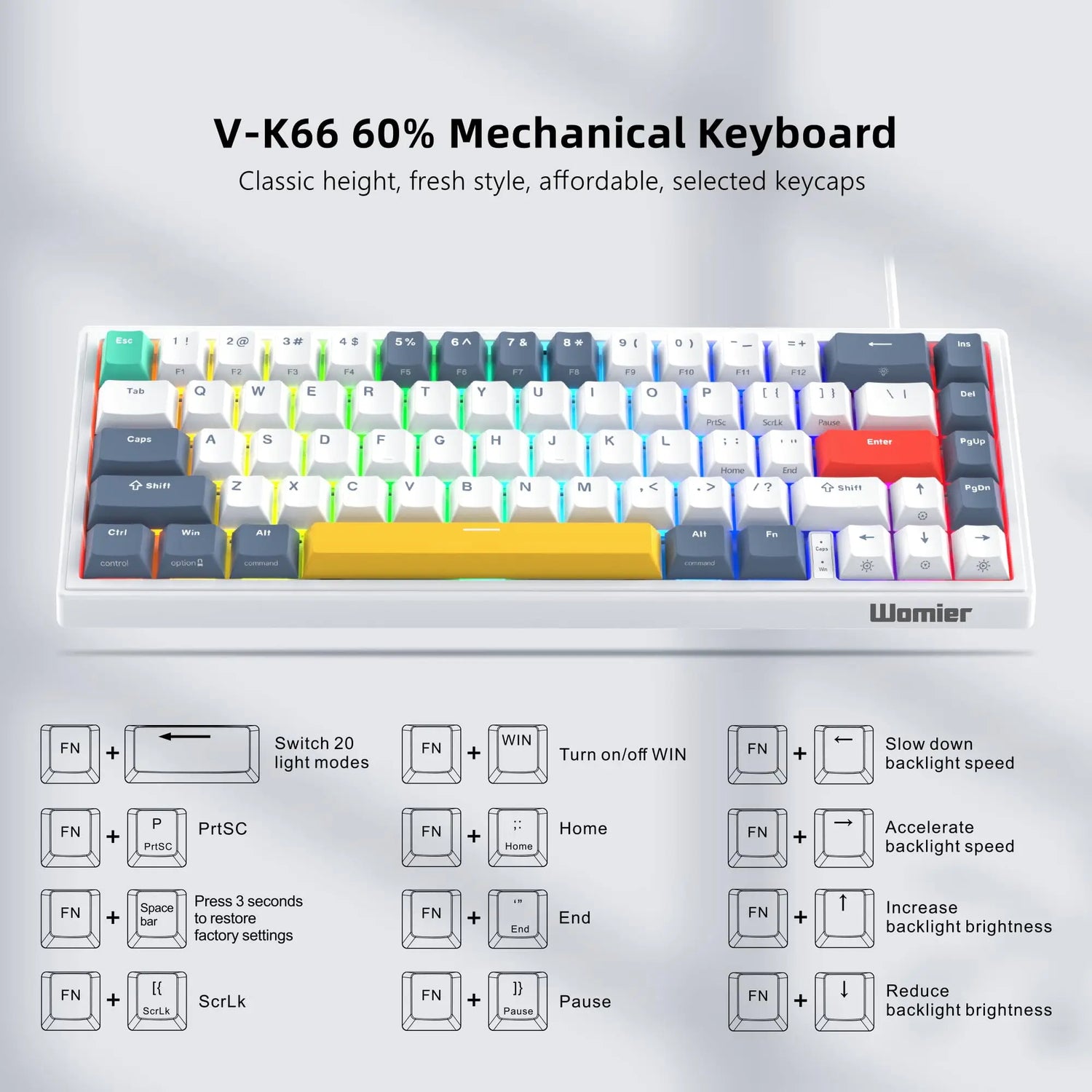 Womier Hot Swappable Mechanical Keyboard Gasket Mounted Gamer Keyboard LED Backlit Wired Gaming Keyboard with Arrow Keys for PC