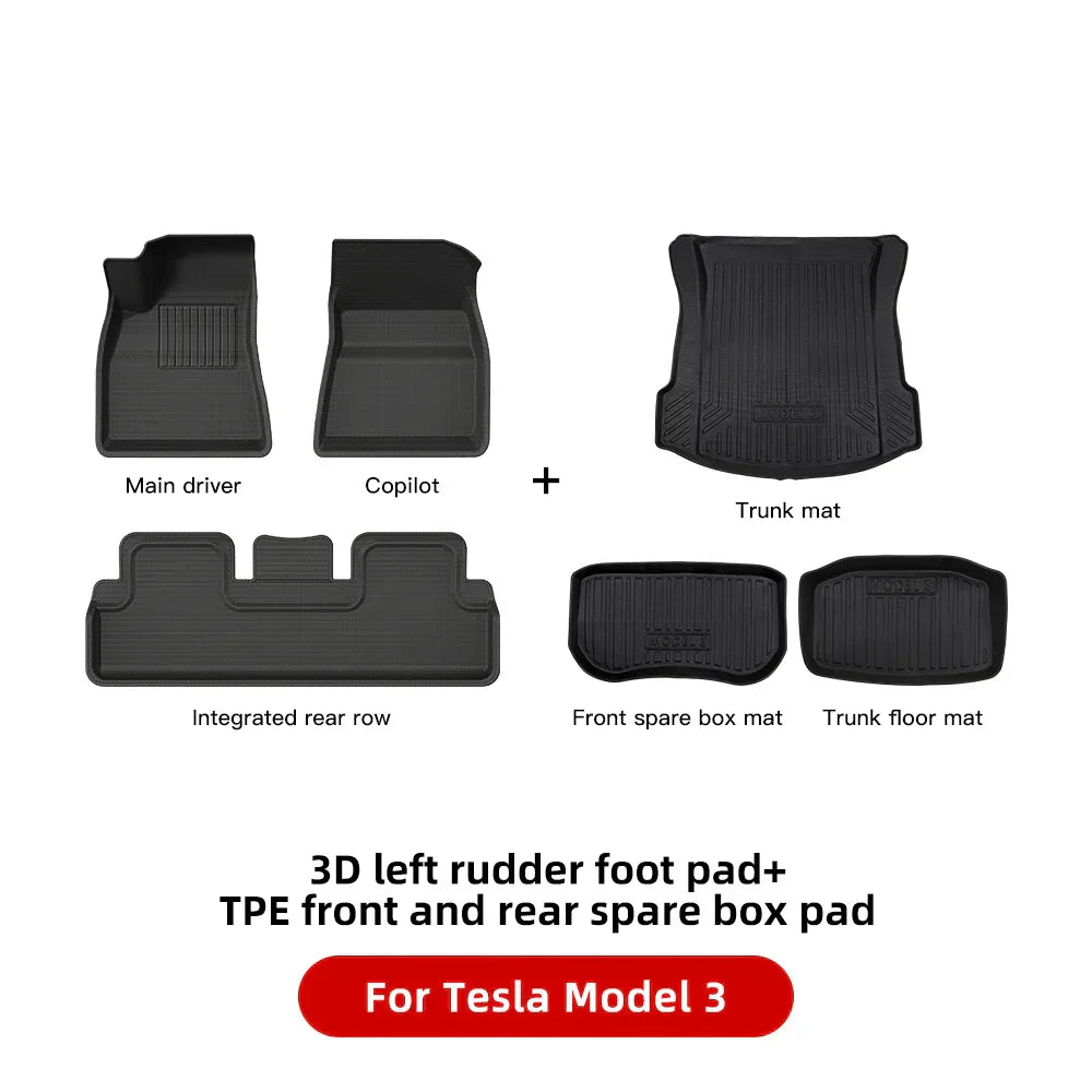 YZ Past Tesla Model 3 Y Highland Floor Mat Bagage Mat 2017 to 2024 Vier Seizoenen waterdichte 3D Vloer Liner