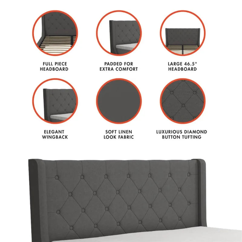 Mercer Upholstered Bed, King Gray Linen muebles de dormitorio queen bed frame bunk beds for kids loft bed