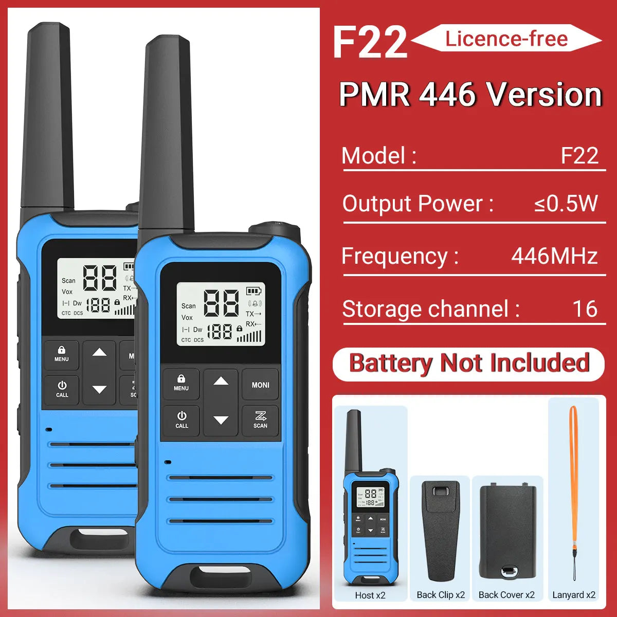 (Pack of 2) Baofeng F22 Walkie Talkie Portable Mini Communication Radio Profesional PMR446 /FRS Talkie Walkies Transceiver Radio