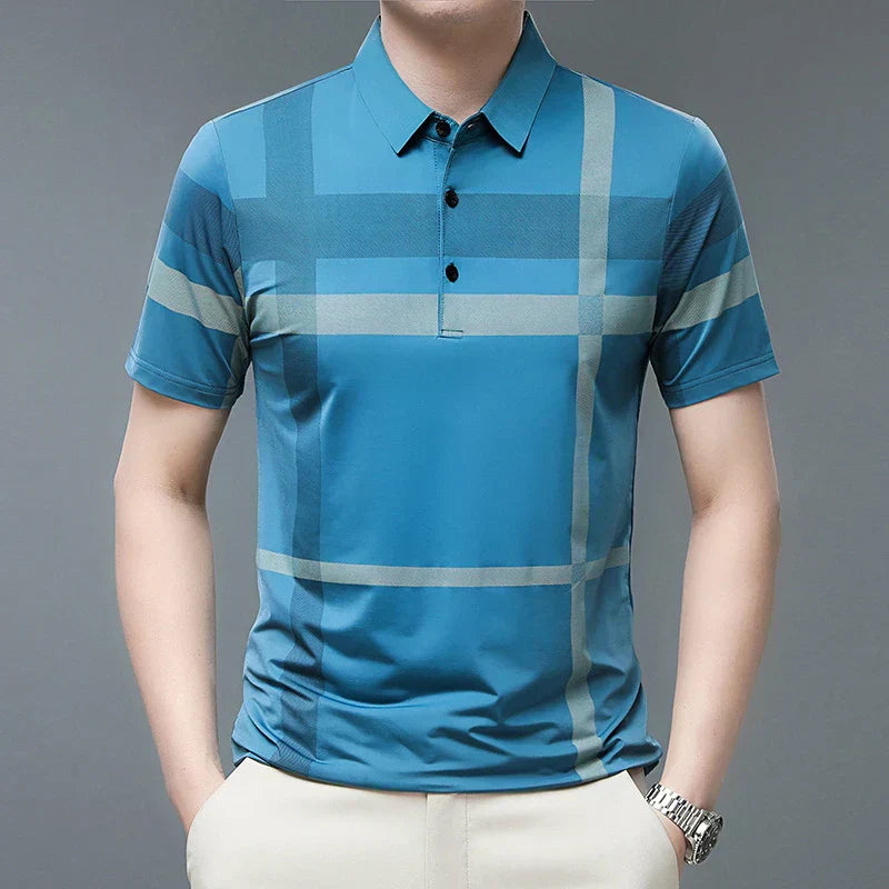 Summer Men's Polo Shirts With Short Sleeve Business Stripes Print Casual Tops Fashion Sport Wear Oversized T Shirts Man Clothes