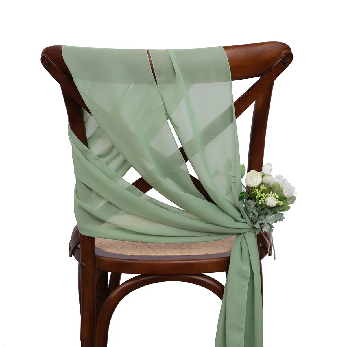 (Pack of 24) 17x275cm Chiffon Chair Sashes 12 Set Sage green Chair Sash Wedding Chair Covers Ribbon Wedding Party Aisle Chair Decor
