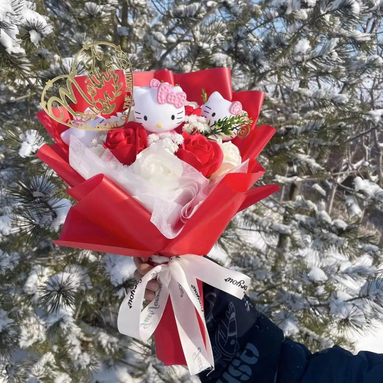 Kawaii Hello Kitty Cat Plush Dolls Rose Soap Flowers Bouquet Christmas Valentine's Day Birthday Graduation Gifts