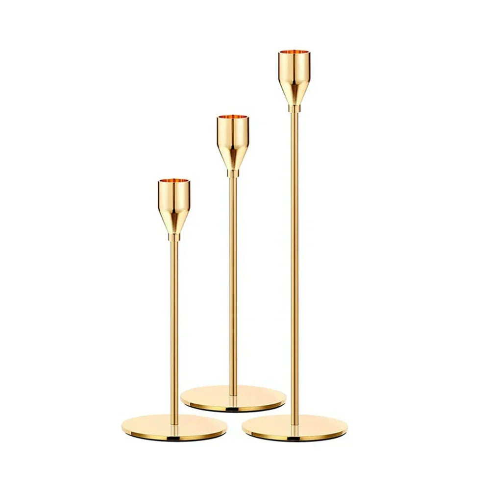 (Pack of 3) /Set Chinese Style Metal Candle Holders Simple Golden Wedding Decoration Bar Party Living Room Home Decor Candlestick