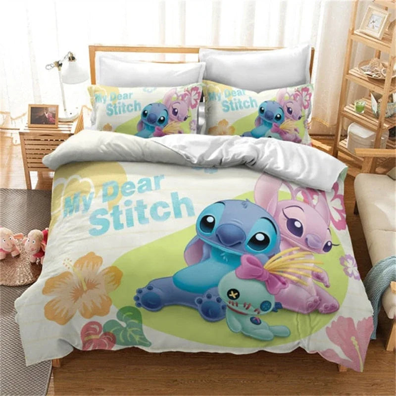 Duvet Cover 3D Anime Stitch Pattern Duvet Cover Set Pillowcase Bedding Set Single Double Queen Size Support Custom Size Kids