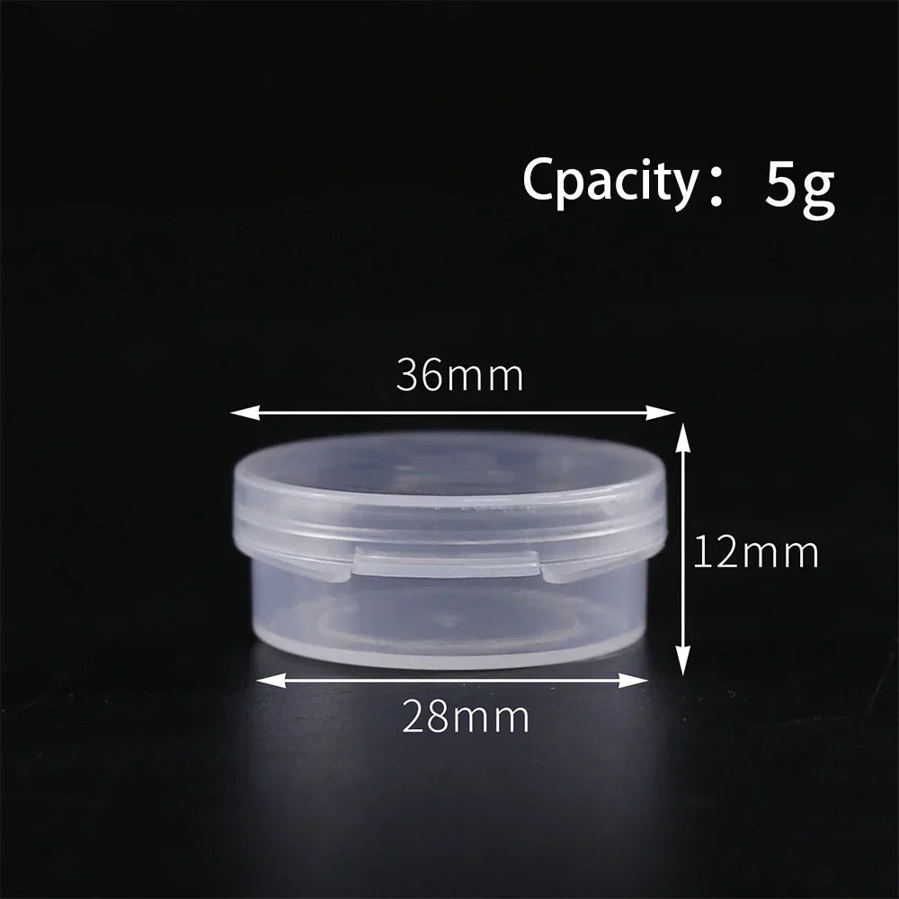 (Pack of 100) 5g Plastic Nail Glitter Jar Mini Cream Pot Fli-top Transparent Paint Can Sample Container Portable Accessory Storage Box