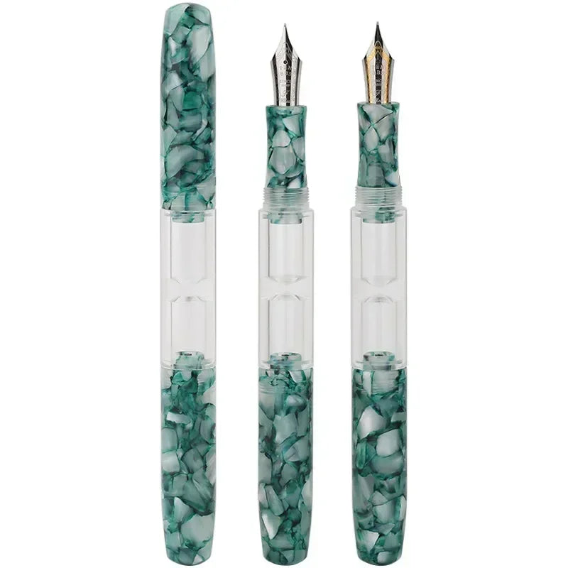 PENBBS 469 Transparent Resin Fountain Pen Double-Nib Ink Storage Iridium with Box for Business Writing Office School Supplies
