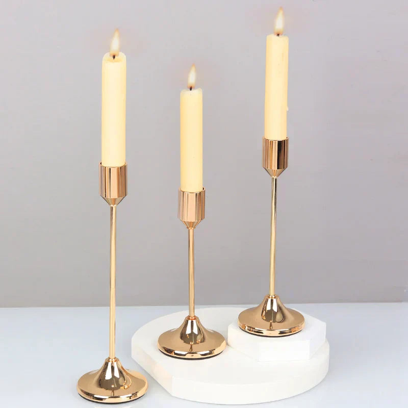 (Pack of 3) /Set Chinese Style Metal Candle Holders Simple Golden Wedding Decoration Bar Party Living Room Decor Home Decor Candlestick