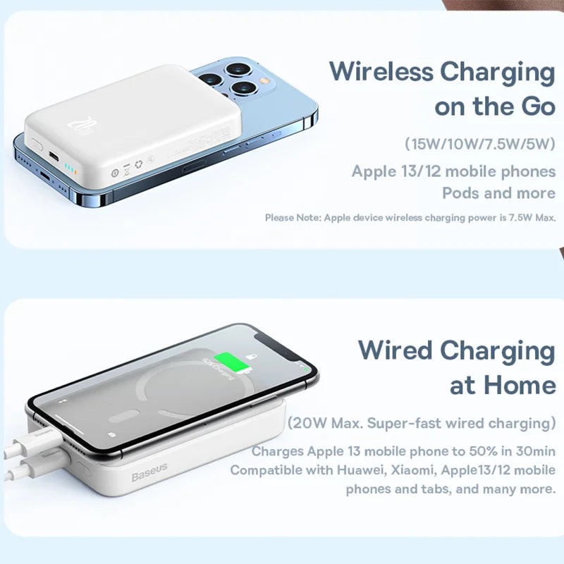 Baseus Power Bank 10000mAh 20000mAh Mini Magnetic Wireless Fast Charge Auto-wake For iPhone 15 14 13 Pro Max Magsafe Powerbank