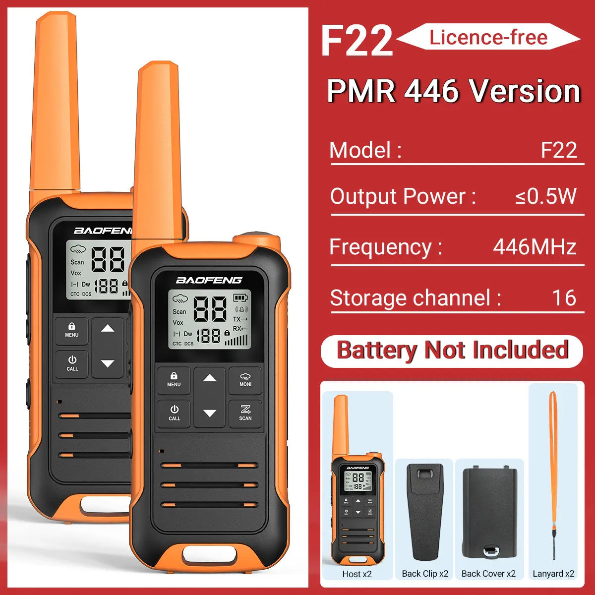 (Pack of 2) Baofeng F22 Walkie Talkie Portable Mini Communication Radio Profesional PMR446 /FRS Talkie Walkies Transceiver Radio