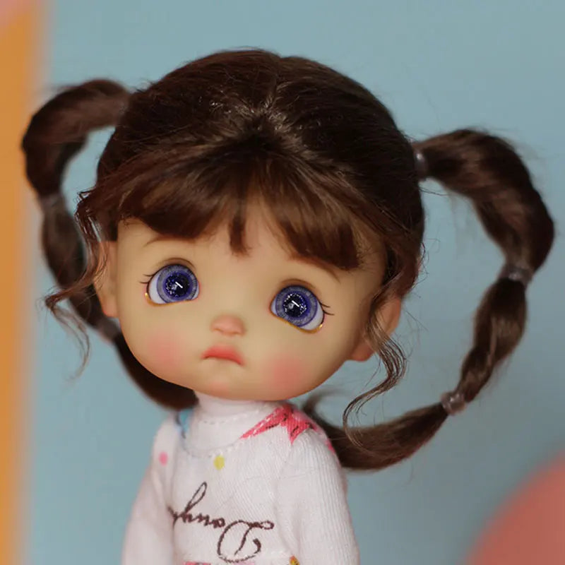 Doll Wig Bangs Ponytail Curly Soft Mohair Wig Suitable for Ob11, 1/12bjd, 1/8BJD Doll Wig Doll Accessories