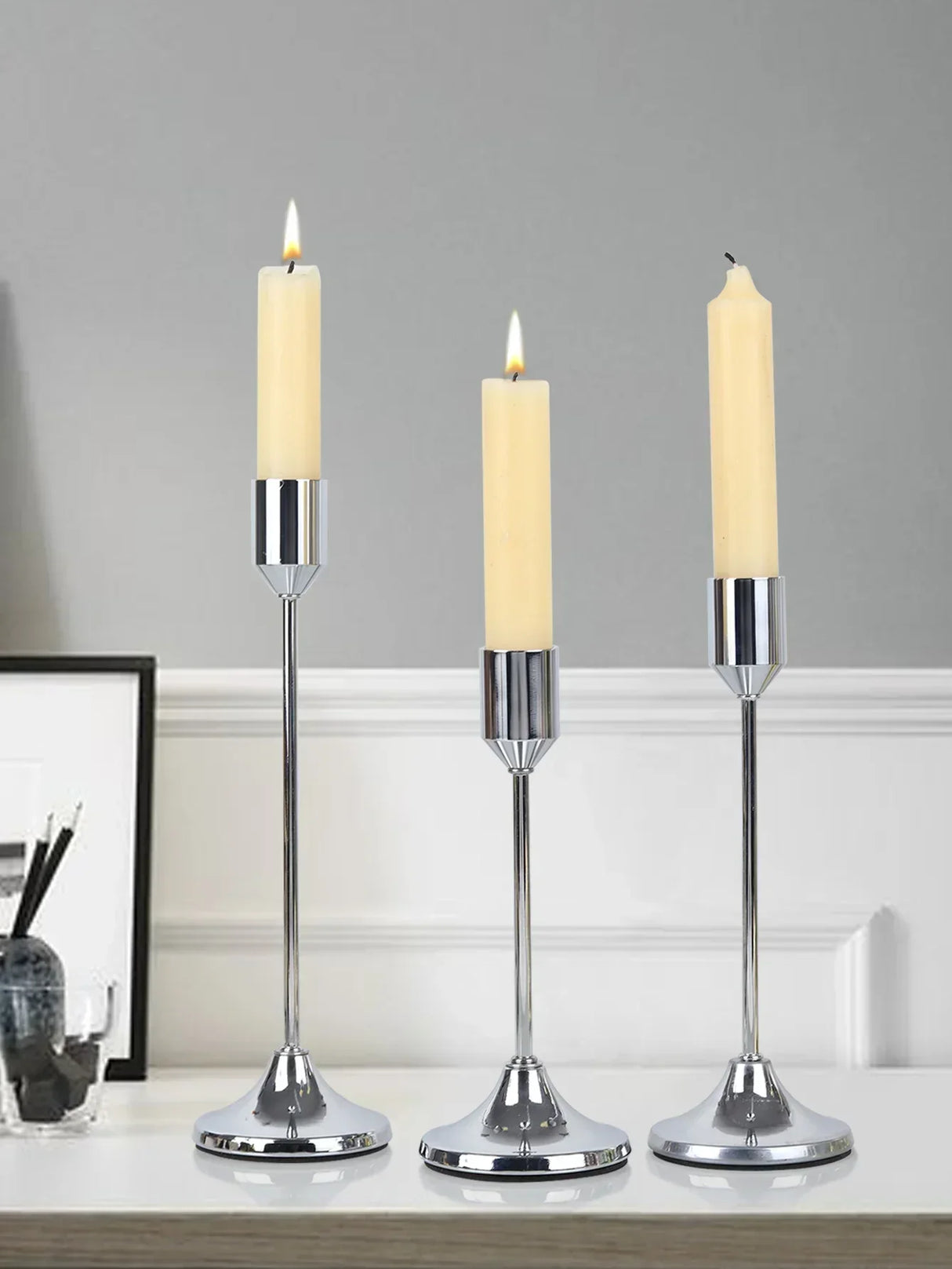 (Pack of 3) /Set Chinese Style Metal Candle Holders Simple Golden Wedding Decoration Bar Party Living Room Decor Home Decor Candlestick