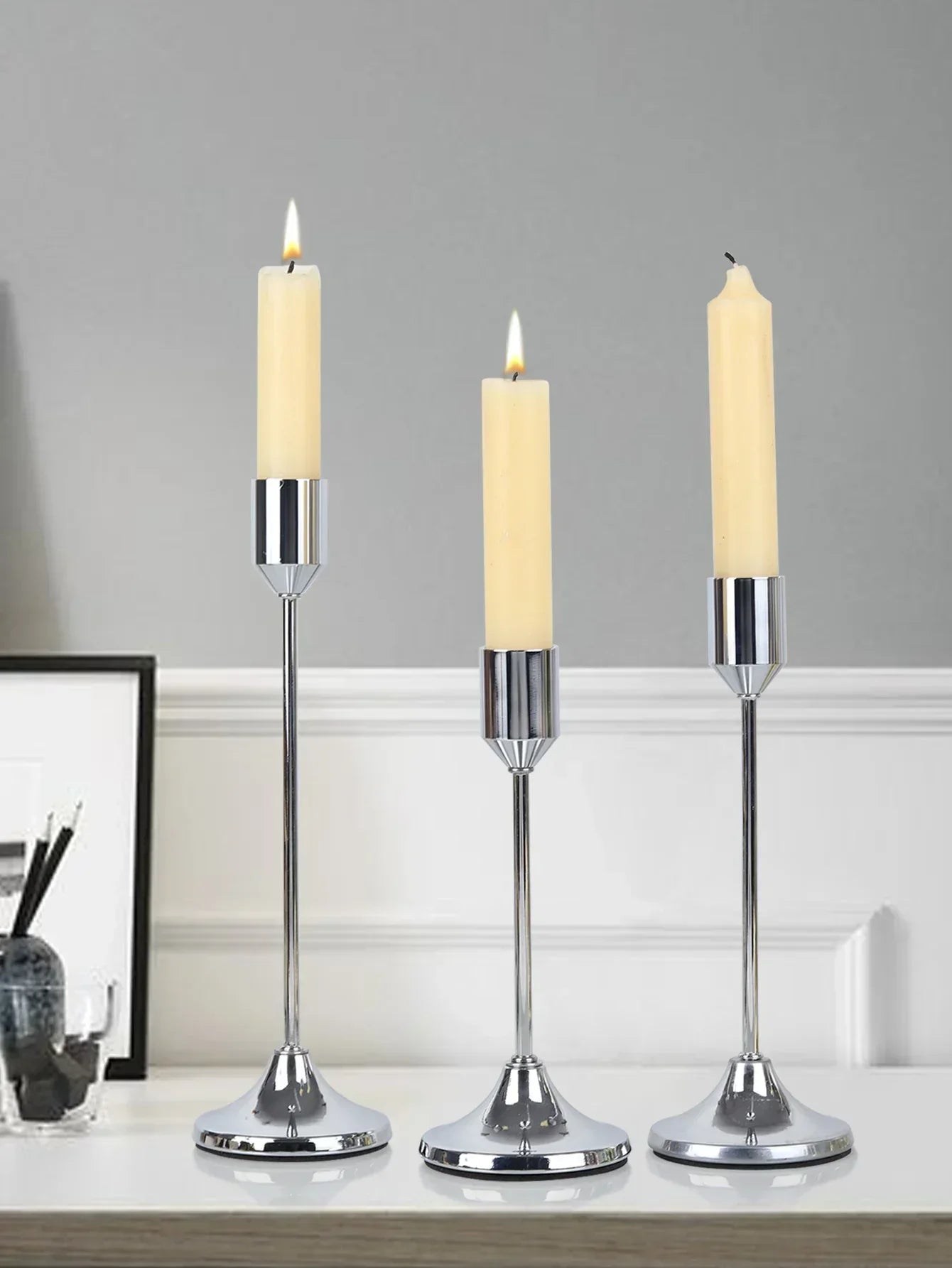 (Pack of 3) /Set Chinese Style Metal Candle Holders Simple Golden Wedding Decoration Bar Party Living Room Decor Home Decor Candlestick