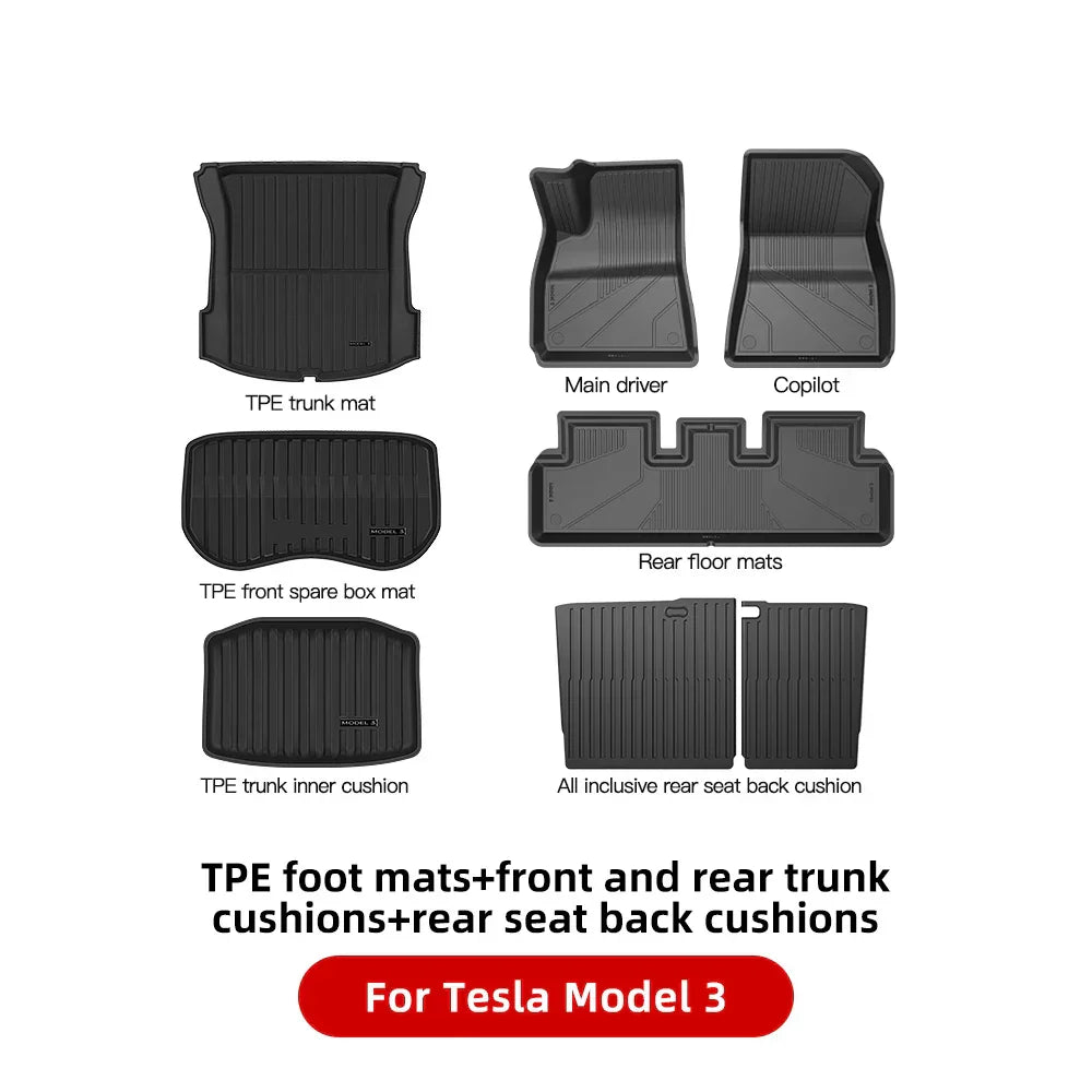 YZ For Tesla Floor Mats Model 3 Y 2021-2023 Car Four Seasons Waterproof Non-slip Floor Mat NEW TPE Special Car Accessories