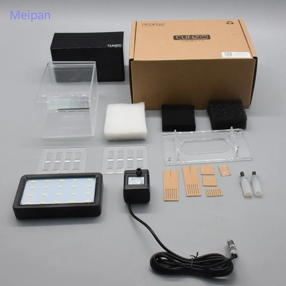 Portable Mini Betta Fish Tank Aquarium Desktop Decorations Marine Aquaponic Fishes Bowl With Water Fliter USB Air Pump LED Light