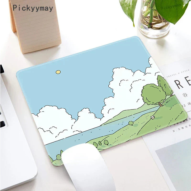 Small Mouse Pad Green Cute Flower Mousepad Kawaii Cat And Rabbit Cartoon Laptop Rug Keyboard Table Mat Deskpads Pc Mausepad 2mm