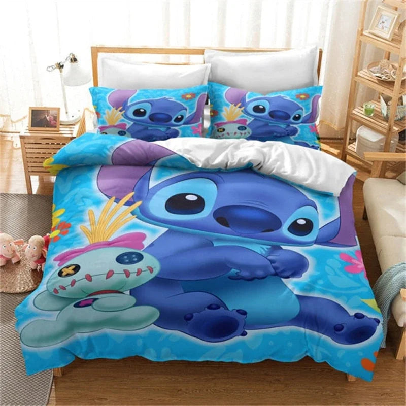 Duvet Cover 3D Anime Stitch Pattern Duvet Cover Set Pillowcase Bedding Set Single Double Queen Size Support Custom Size Kids