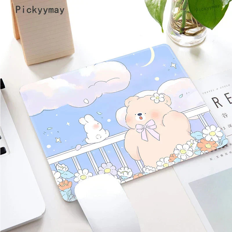 Small Mouse Pad Green Cute Flower Mousepad Kawaii Cat And Rabbit Cartoon Laptop Rug Keyboard Table Mat Deskpads Pc Mausepad 2mm