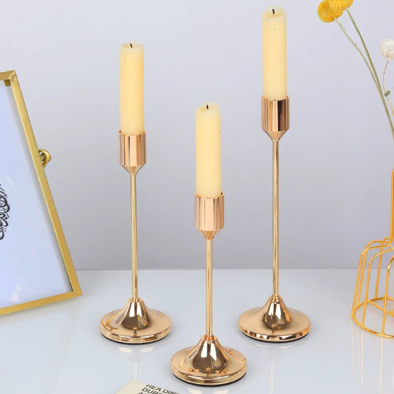(Pack of 3) /Set Chinese Style Metal Candle Holders Simple Golden Wedding Decoration Bar Party Living Room Decor Home Decor Candlestick