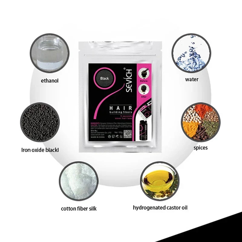 Sevich 100g Hair Fibers 10 Color Keratin Hair Building Fiber Powder Instant Hair Growth Fiber Refill 50g Hair Care Product