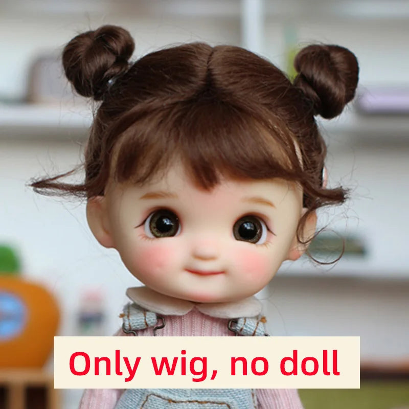 Doll Wig Bangs Ponytail Curly Soft Mohair Wig Suitable for Ob11, 1/12bjd, 1/8BJD Doll Wig Doll Accessories
