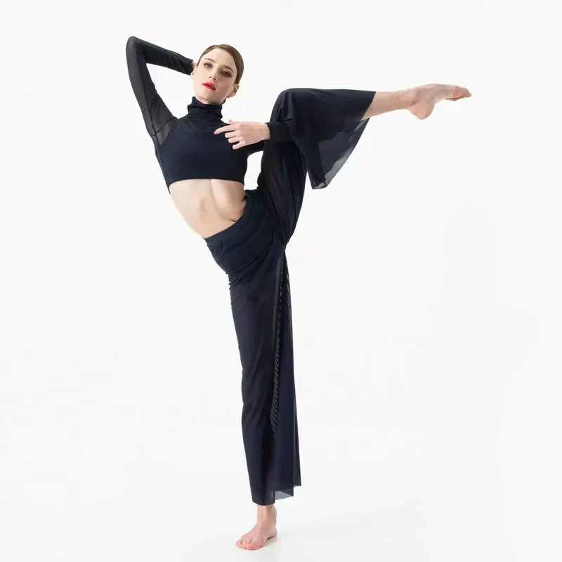 Dance Suit Women Elegant Classical Modern Contemporary Lyrical Dance Practice Mesh Tops Pants Suit Ballet Performance Wear