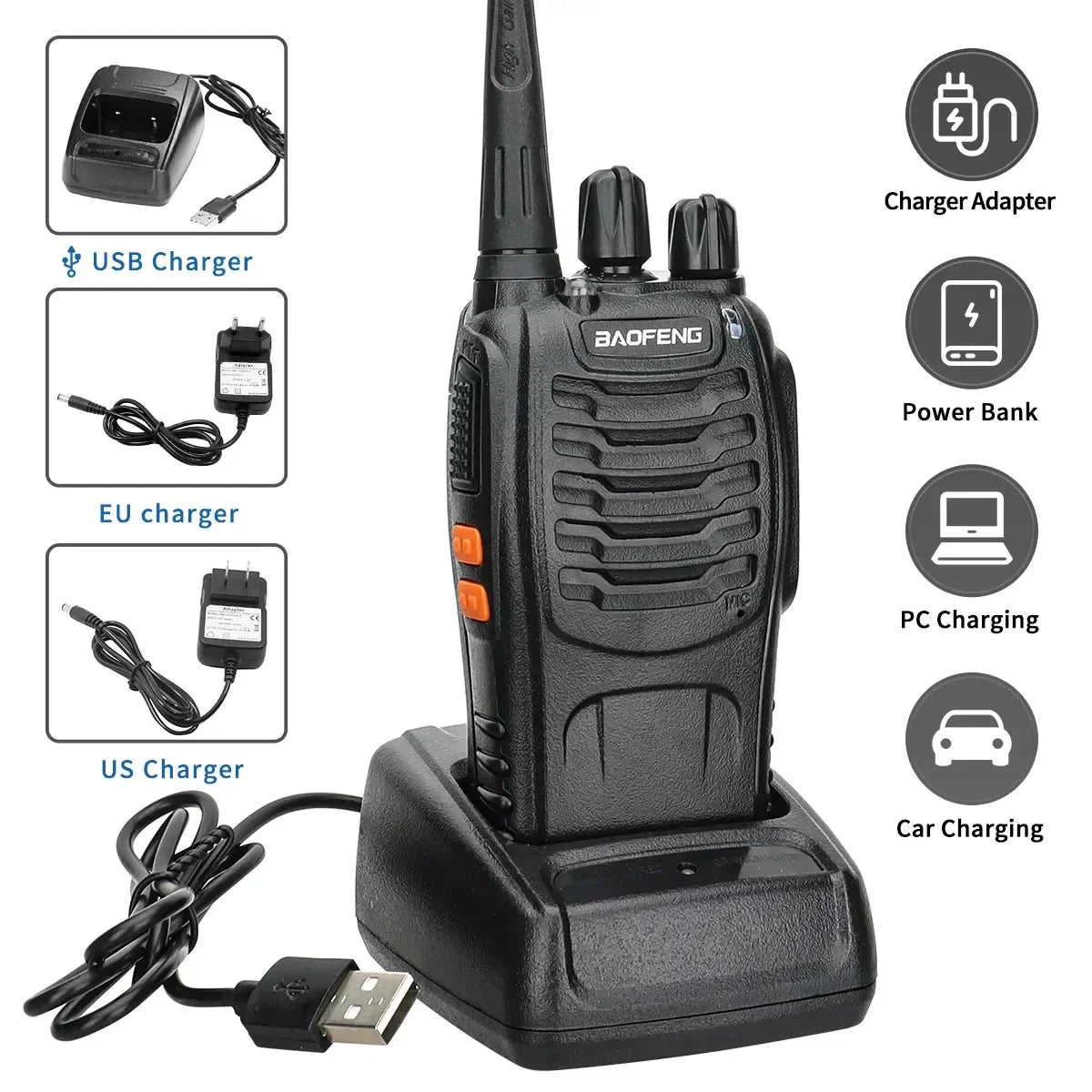 (Pack of 4) 2/ Baofeng BF-888S 12W Walkie Talkie Dual Band Portable Long Range Standby UHF 400-470MHz USB Ham Two Way Radio for Hunting