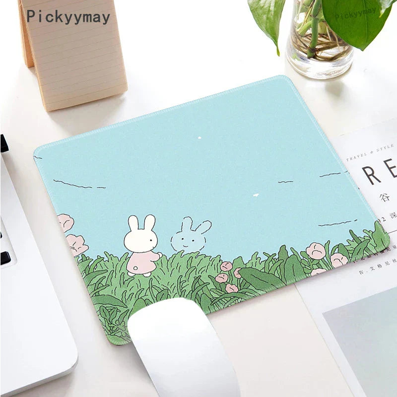 Small Mouse Pad Green Cute Flower Mousepad Kawaii Cat And Rabbit Cartoon Laptop Rug Keyboard Table Mat Deskpads Pc Mausepad 2mm