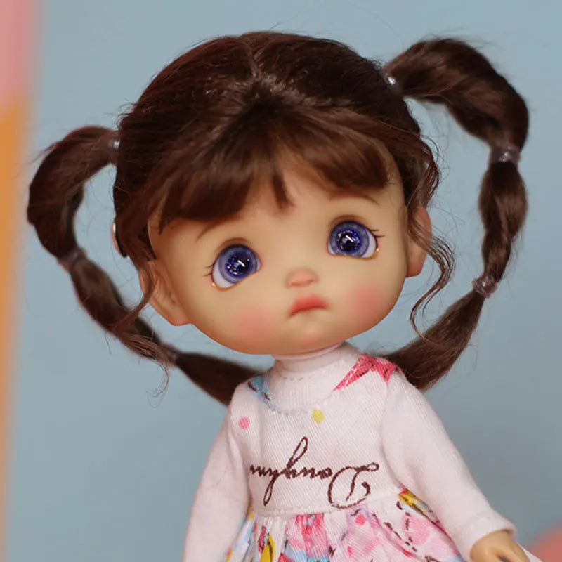 Doll Wig Bangs Ponytail Curly Soft Mohair Wig Suitable for Ob11, 1/12bjd, 1/8BJD Doll Wig Doll Accessories