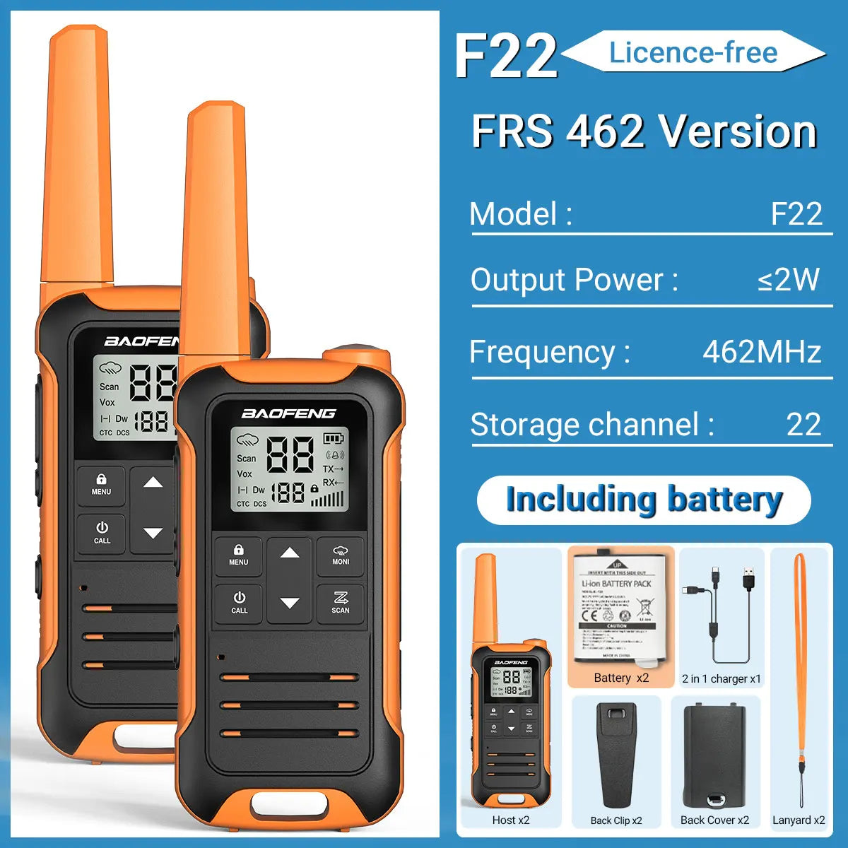 (Pack of 2) Baofeng F22 Walkie Talkie Portable Mini Communication Radio Profesional PMR446 /FRS Talkie Walkies Transceiver Radio