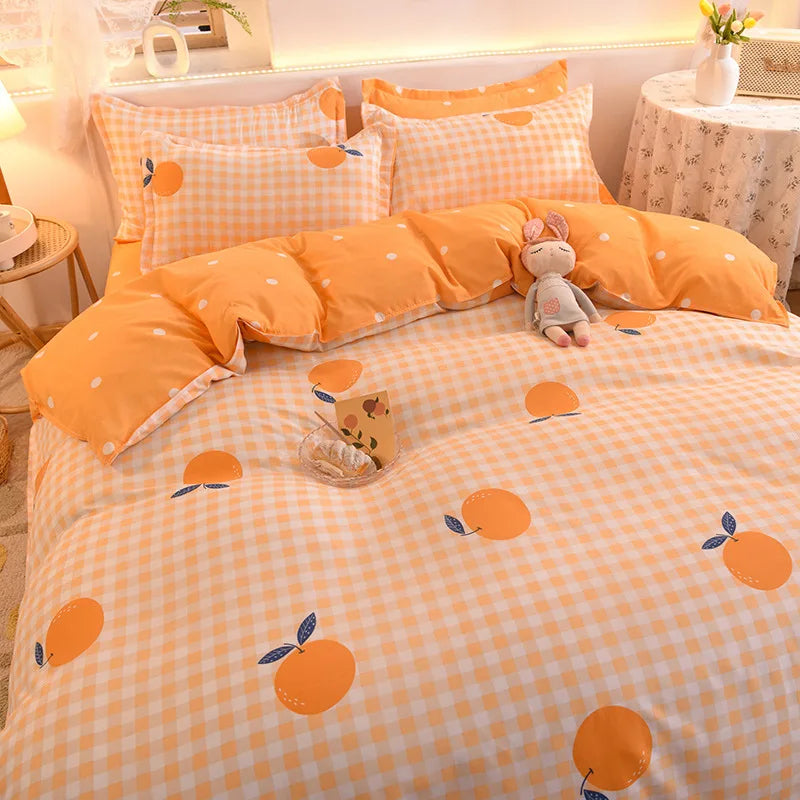 Cute Bedding Set Men Women Duvet Cover Bed Linen Washed Cotton Mirco Fiber Comforter Set Twin Queen King Couple Double Bed Sheet