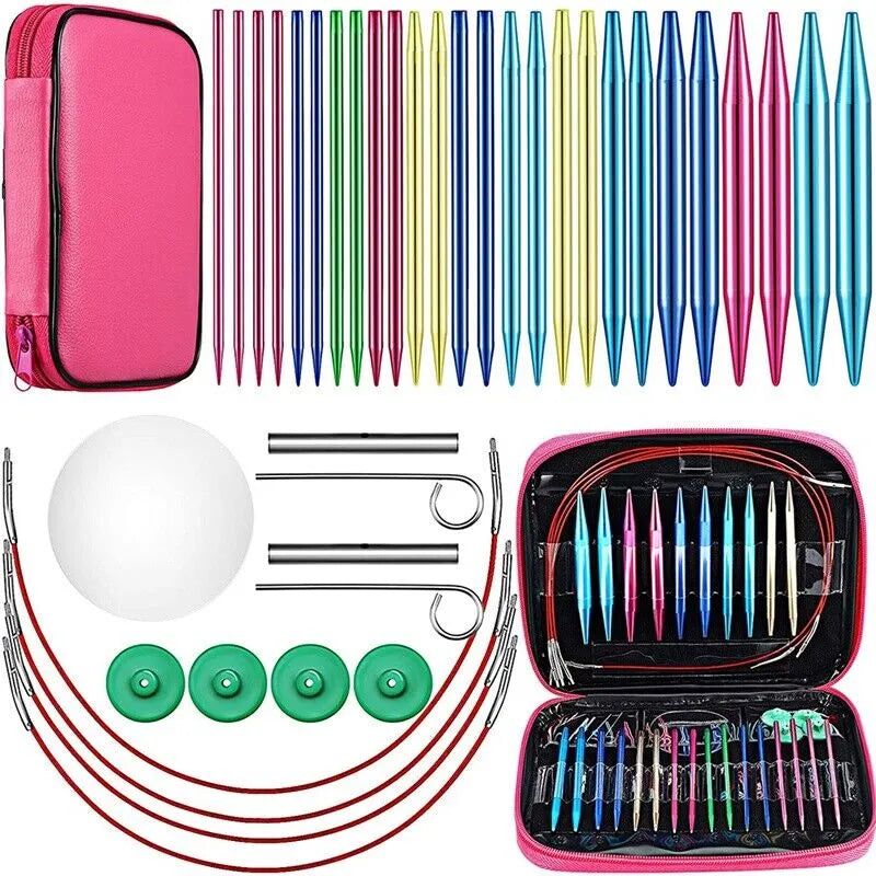 (Pack of 26) Aluminum Circular Knitting Needles Set Interchangeable 13Sizes Crochet Hooks Interchangeable Crochet Needles for Knitting