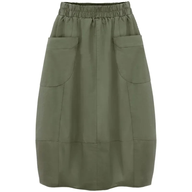 Plus Size 2023 Autumn 4XL Loose Women's Skirt Casual Big Pockets Lady Skirts Elastic Waist Female Bottom Clothing Skirts KT109