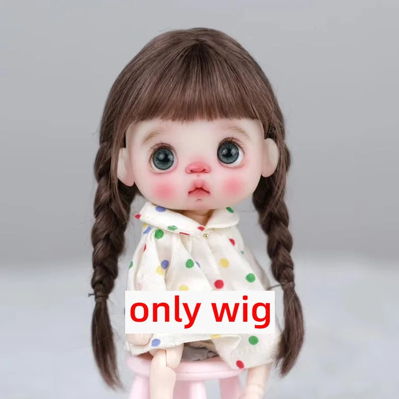 Doll Wig Bangs Ponytail Curly Soft Mohair Wig Suitable for Ob11, 1/12bjd, 1/8BJD Doll Wig Doll Accessories