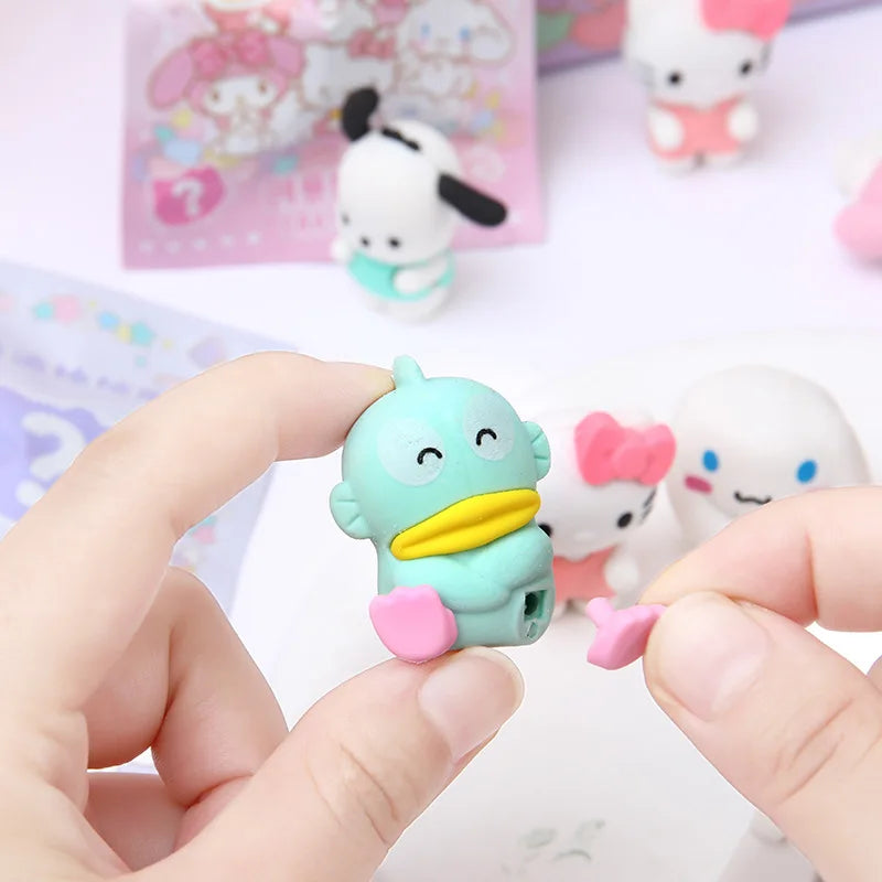 (Pack of 32) /Box Sanrio Blind Box Doll Pencil Eraser Hello Kitty Melody Pochacco Erasers Mystery Box Student Stationery Birthday Gift