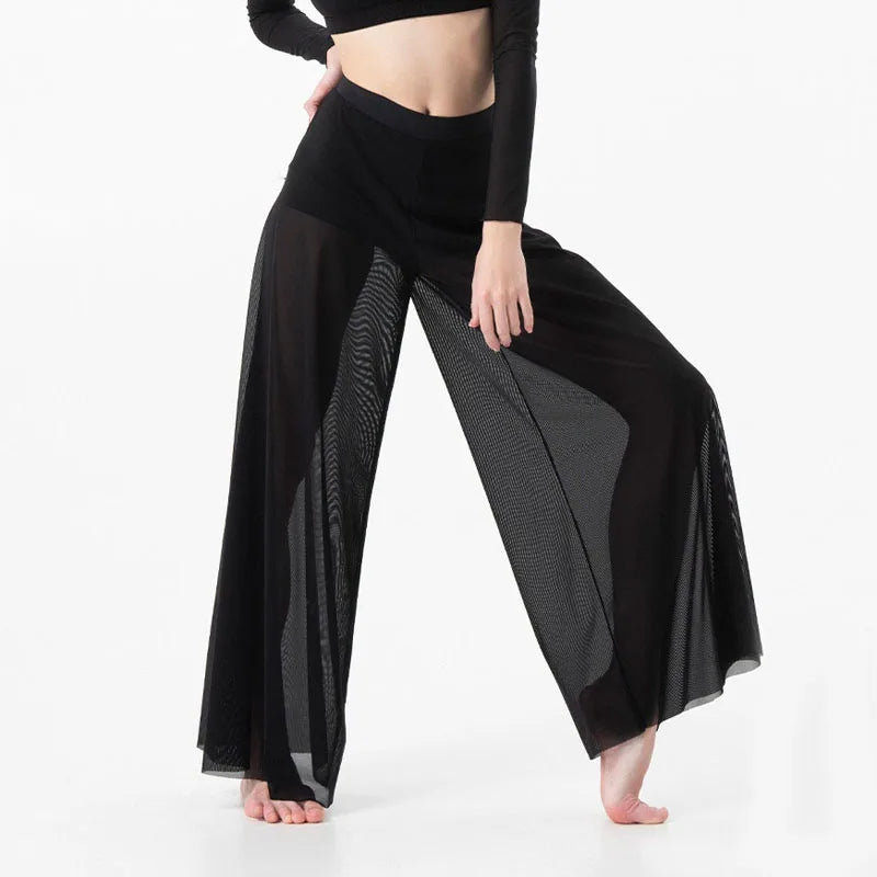 Dance Suit Women Elegant Classical Modern Contemporary Lyrical Dance Practice Mesh Tops Pants Suit Ballet Performance Wear