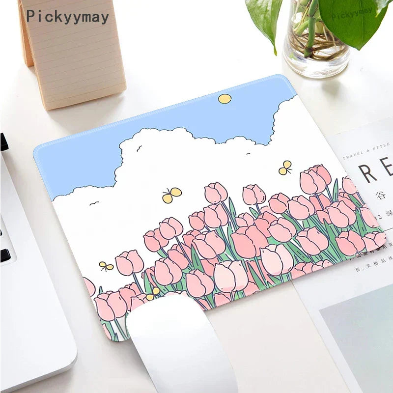 Small Mouse Pad Green Cute Flower Mousepad Kawaii Cat And Rabbit Cartoon Laptop Rug Keyboard Table Mat Deskpads Pc Mausepad 2mm
